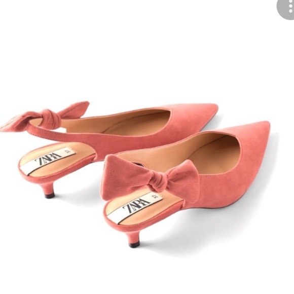 Zara Shoes - Zara Heeled Suede Slingback Shoes With Bow